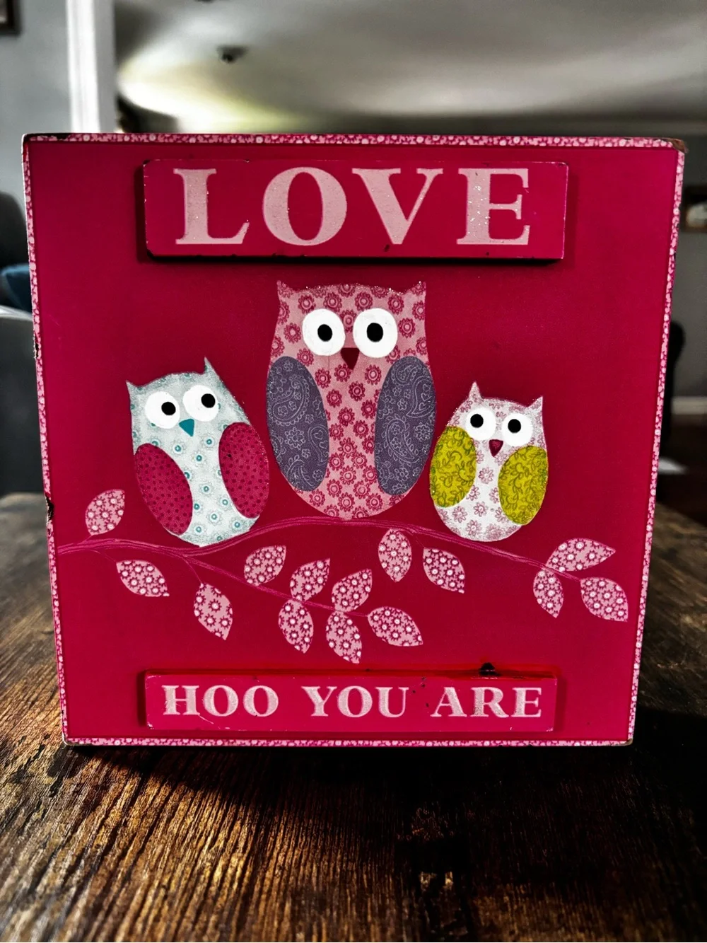 LOVE Hoo You Are Small Pink Owl Wall Sign